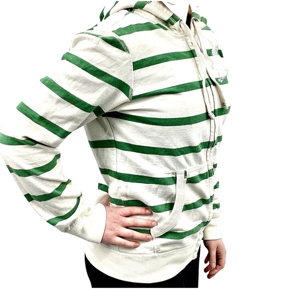 American Eagle Hoodie Women SP Hooded Sweatshirt Sweater Casual White Green - Picture 3 of 8